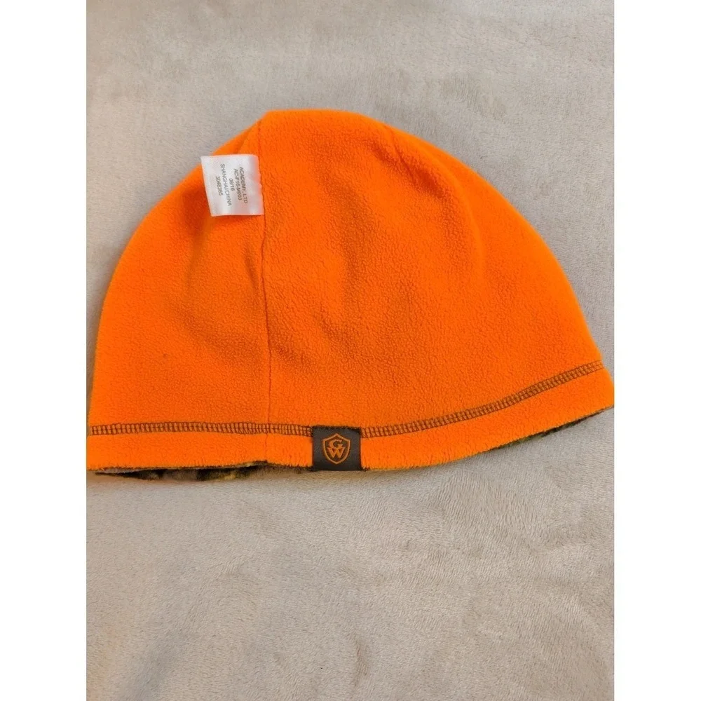 Academy Camo Fleece Beanie Hat Reversible Blaze Orange Hunting Cap OSFM